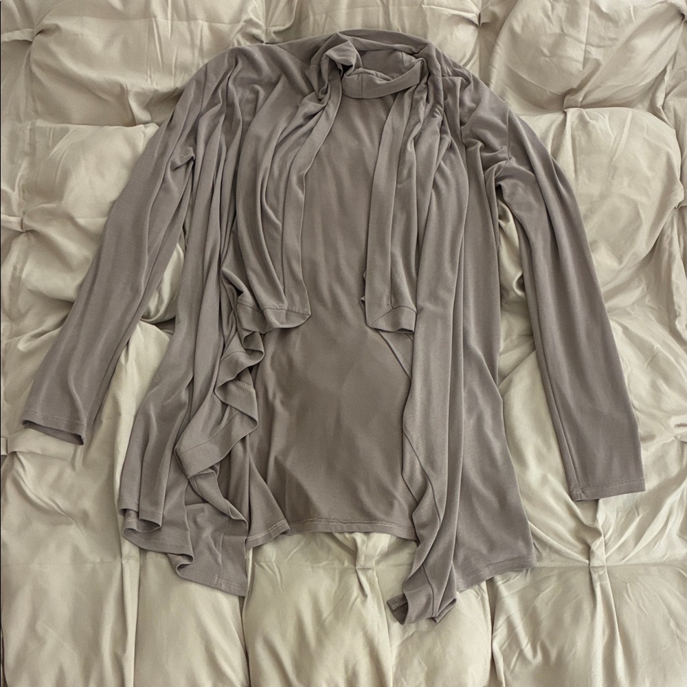 Akira Chicago Black Label Chic Greige Open Front Draped Cardigan